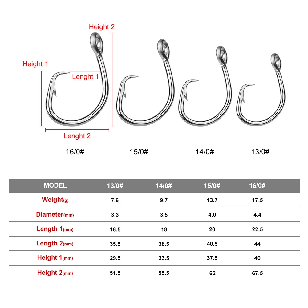 20 piezas anzuelo de pesca de agua salada DWH107 gancho circular 13/0 # -16/0 #   Modelo de anzuelo de acero inoxidable - imagen 3
