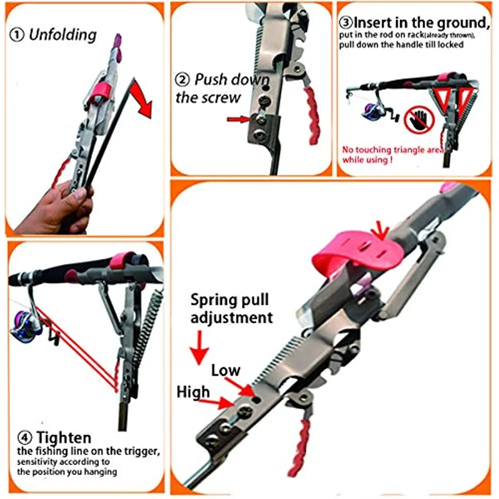 Soporte para caña de pescar de acero inoxidable, soporte automático para caña de pescar con resorte de alta sensibilidad, soporte ajustable para accesorios de resortes dobles - imagen 5