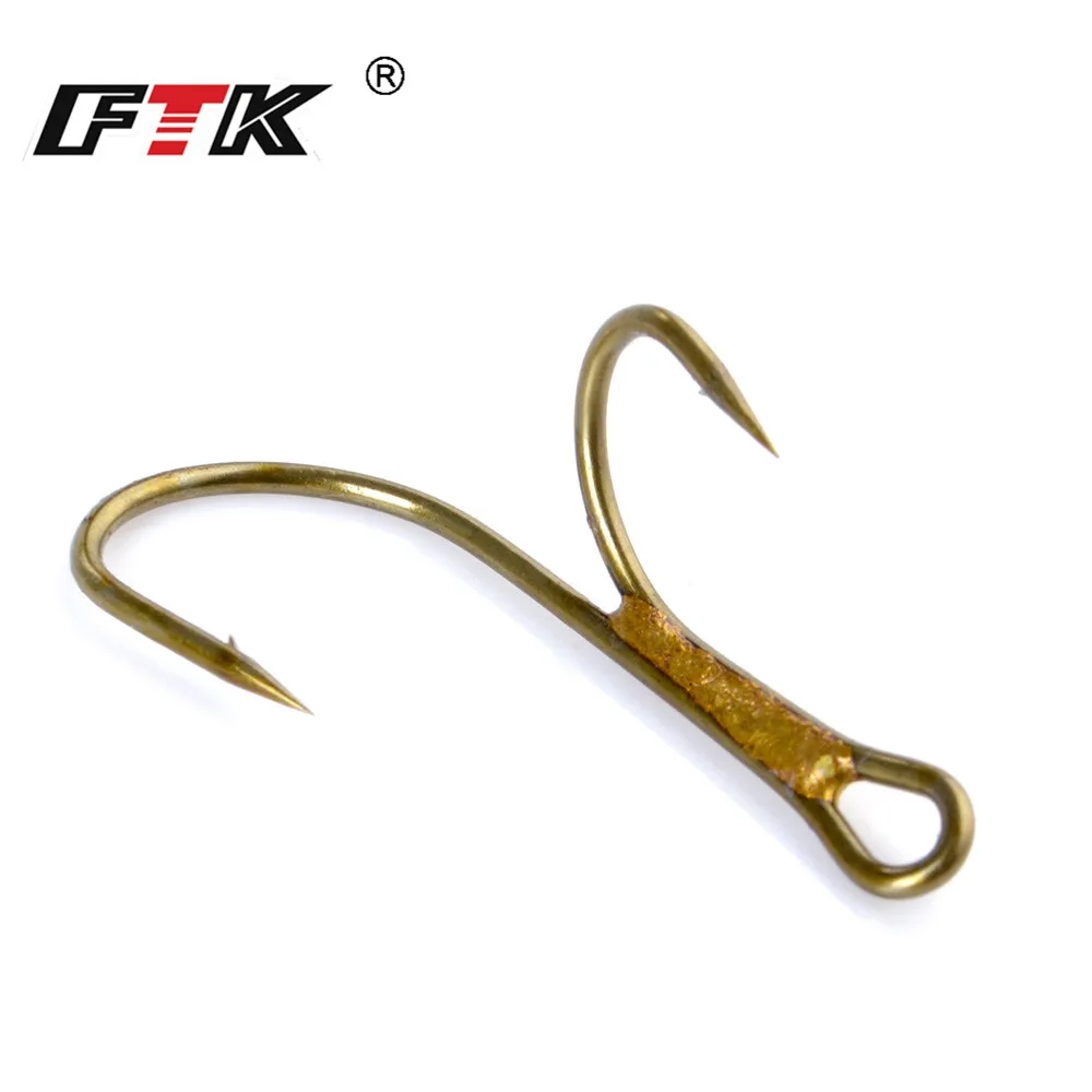 FTK 20 piezas anzuelo de pesca doble anzuelo de púas dorado de acero rico en carbono 1 #   2 #   4 #   6 #   8 #   Anzuelos Zander anillados para perca de trucha y luccio - imagen 4