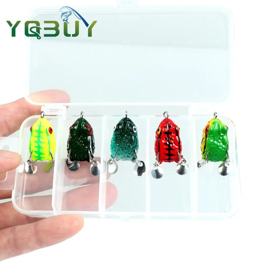 5 uds Boxxed pesca 2,5 cm/2,5g señuelo de rana suave Mini señuelo suave anzuelos dobles cebo Artificial de rana de rayos TopWater