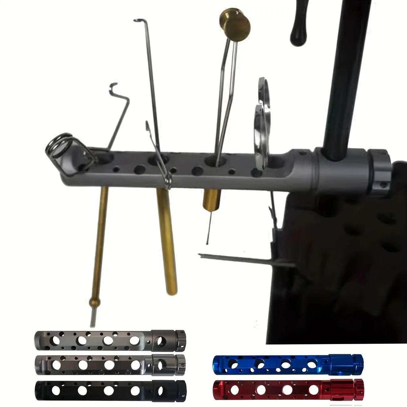 Aventik Vástagos de tornillo mecanizado CNC Herramienta de atado de moscas Caddy compatible con aluminio estándar T6 tipo II anodizado 5 colores, equipo de atado de moscas T6