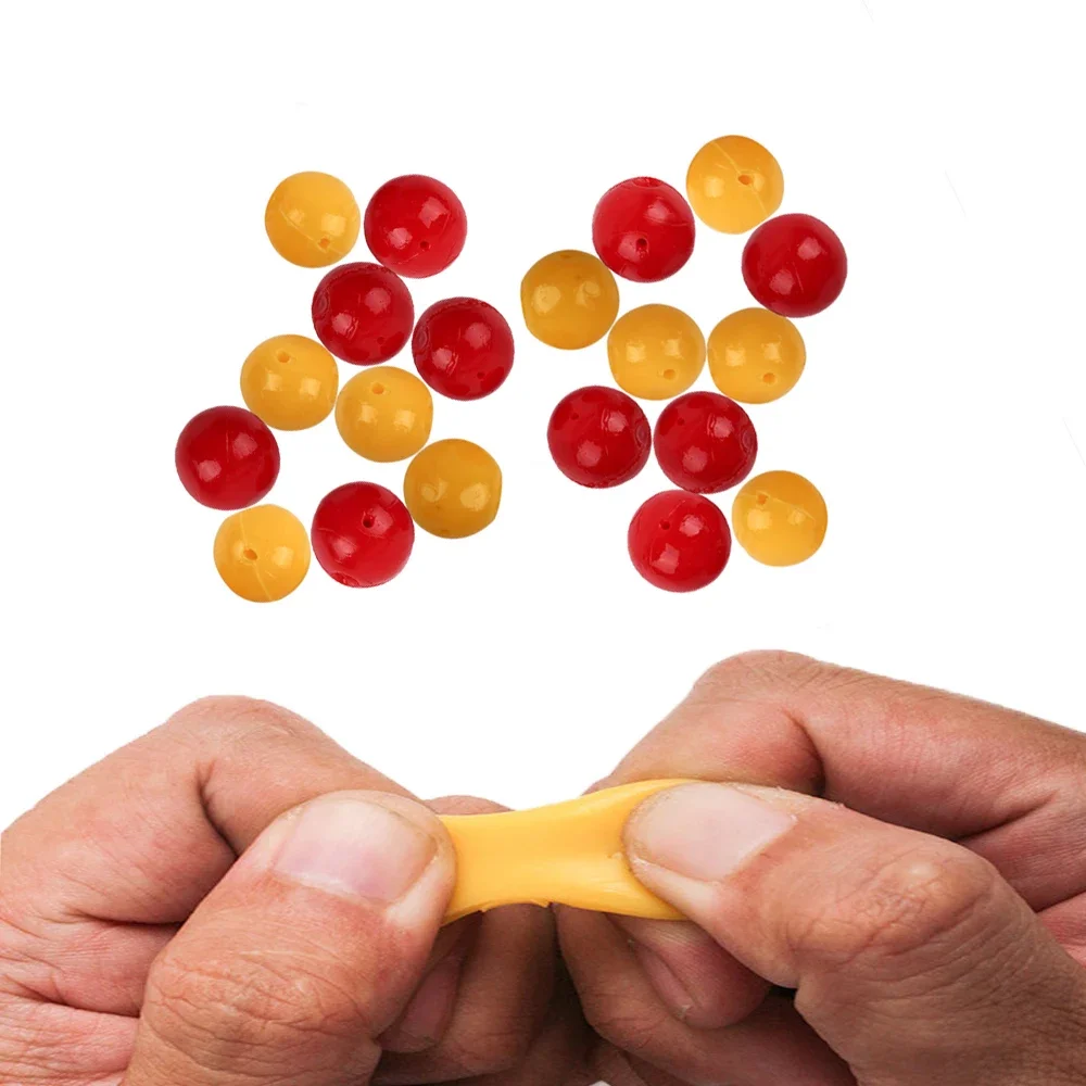 20 piezas cuentas flotantes para pesca de carpa, rojo, amarillo, redondo, olor TPR, cuentas flotantes ultragruas para aparejo de pesca de carpa, diámetro de 8mm, 10mm y 14mm