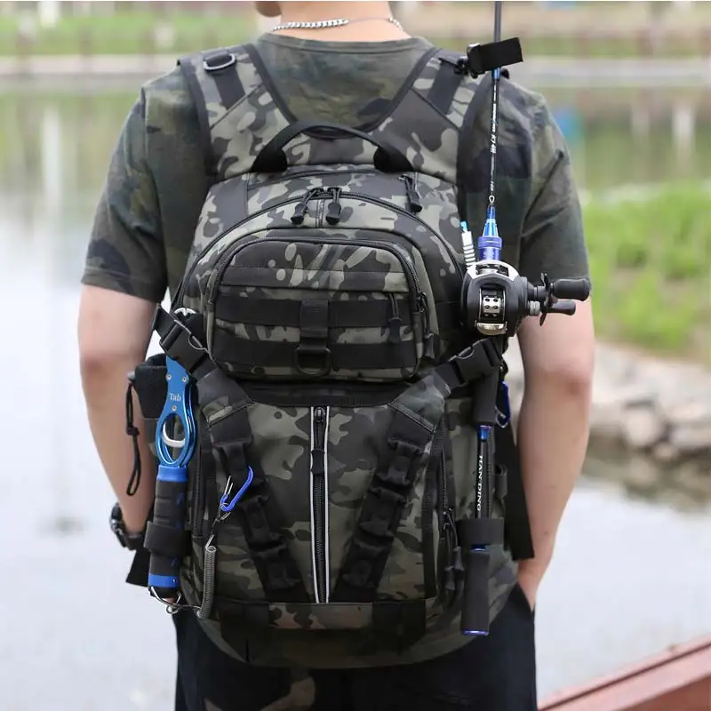 Bolsa con caja para caña de pescar para hombre, mochila para acampar y escalar, caza, multifunción, táctica militar, bolso de hombro para pesca - imagen 2