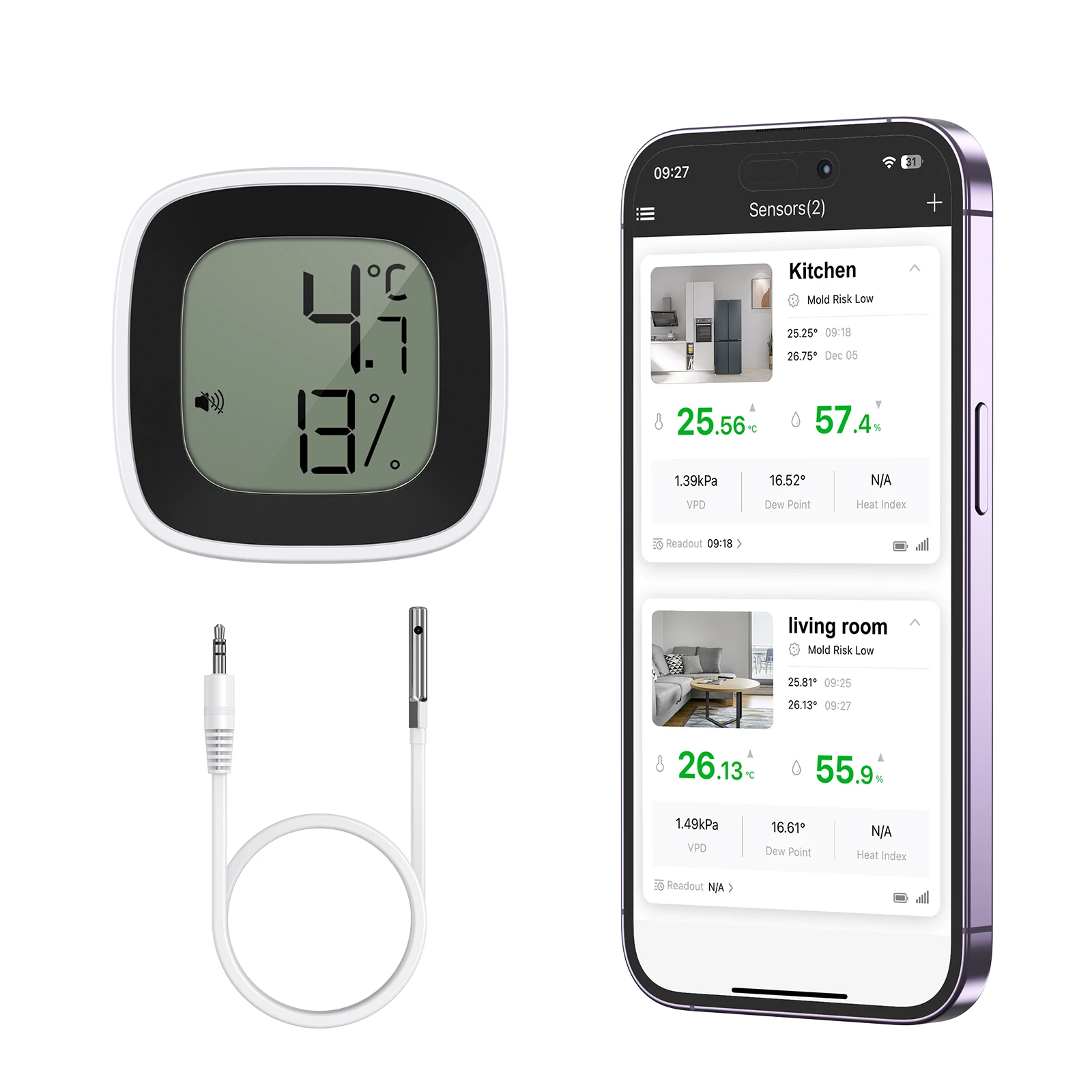 Termómetro Bluetooth ORIA para congelador – Sensor con higrómetro