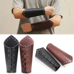 Accesorios deportivos Protector de brazo de tiro con arco de cuero negro marrón Punk vikingo brazalete guantelete hombres mujeres
