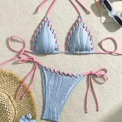 Bikini halter con tiras cruzadas – Traje baño estético verano