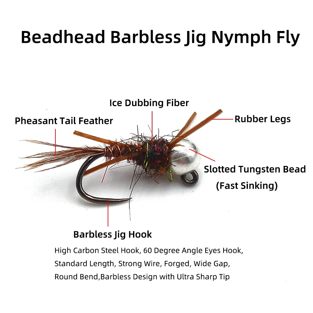 Wifreo 6PCS # 14 # 16 cabeza de cuentas plateadas, plantilla sin púas de hundimiento rápido, mosca de Ninfa, piernas de goma, cola de faisán, señuelo de pesca Artificial - imagen 3