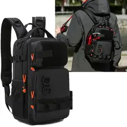 Mochila táctica con señuelo de pesca con soportes para cañas, bolsa de pecho multifuncional Molle, bolsa para aparejo de senderismo y caza al aire libre, riñonera para hombre