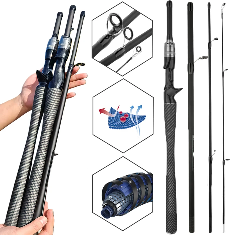 Caña de pescar con señuelo telescópica y portátil de 1,8/2,1 m con punta sólida, caña giratoria de carbono duro para lubina, trucha, Jigging, potencia media - imagen 3