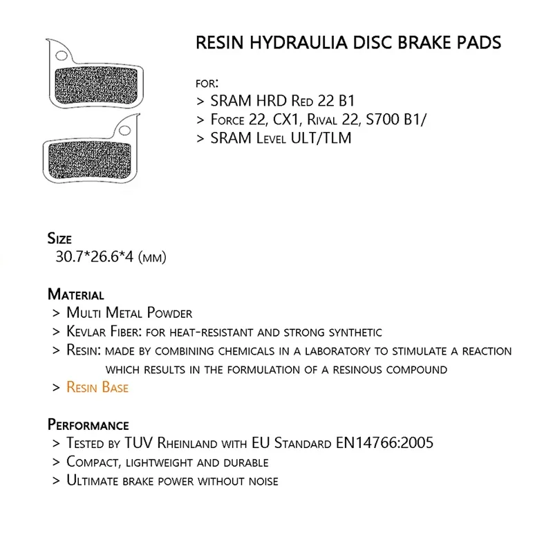 Pastillas de freno de disco hidráulico semimetálicas para bicicleta SRAM HRD Red 22 B1, Force 22, CX1, Rival 22, S700 B1 Level ULT/TLM, 1 par - imagen 3