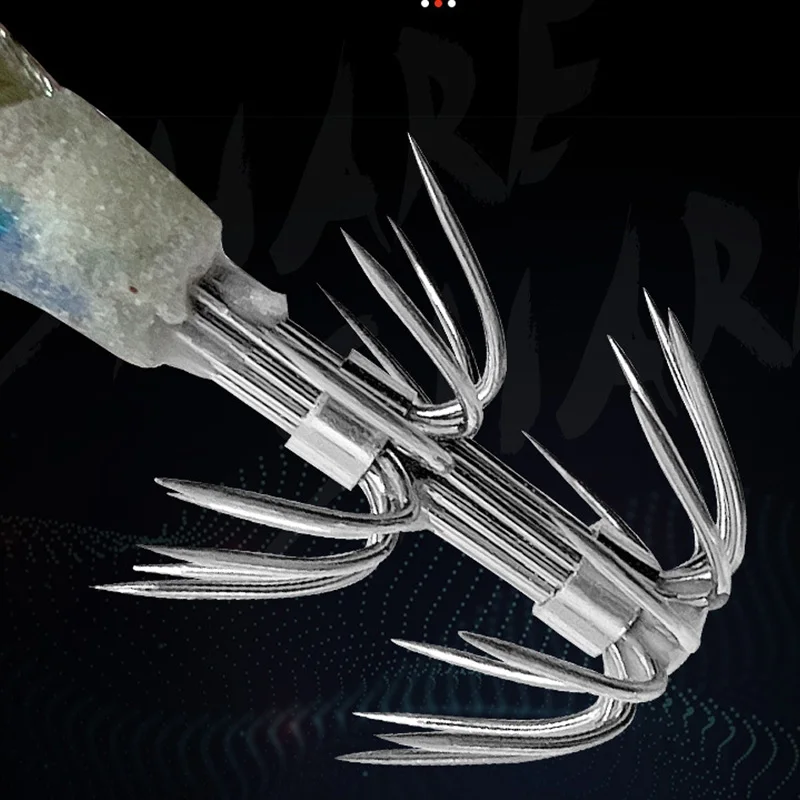 AS 10 Uds anzuelo de calamar coronas de camarones de madera plantillas de calamar cebo duro brillo 1,5 # 1.8 # 2.2 #   Juego de señuelos de pesca en el mar, sepia artificial, pulpo - imagen 5