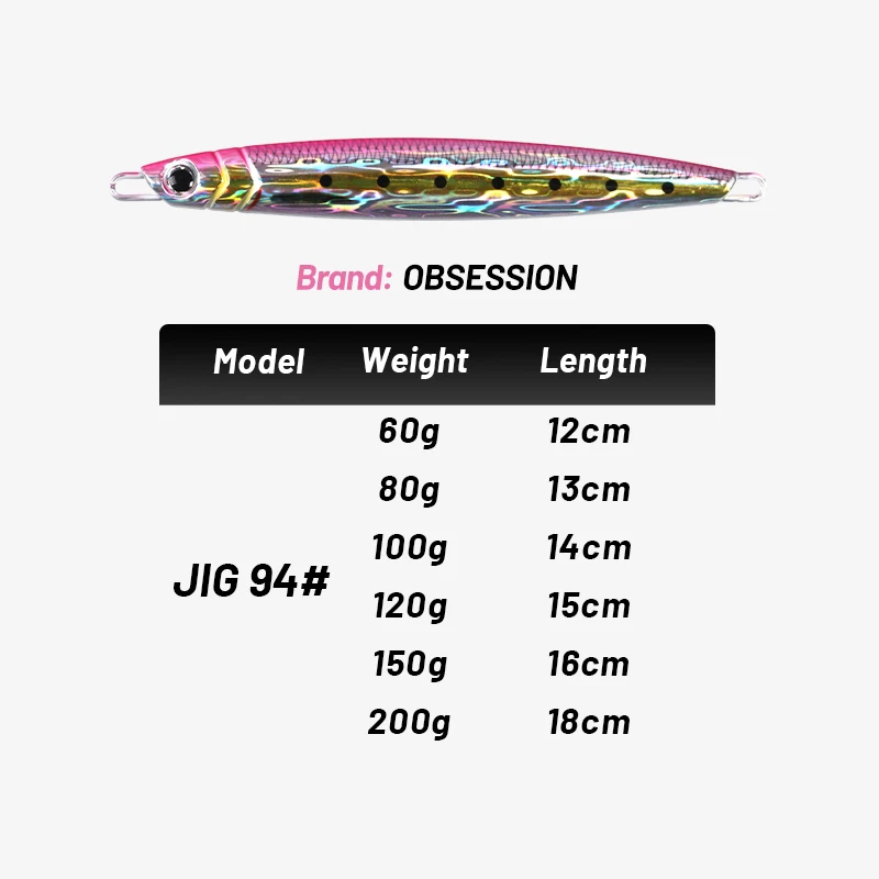 OBSESSION J94 100g 120g 150g 200g pesca en el mar plantillas de Metal Jigging lento impresión 3D láser cebo de agua salada pesca en barco señuelo de Metal duro - imagen 2