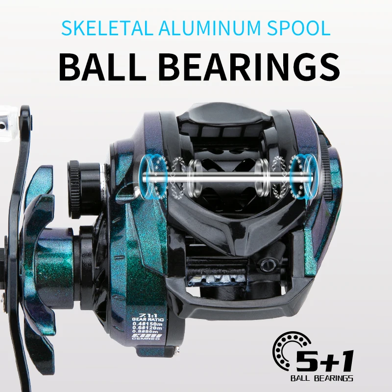 CEMREO Juego de luz Carrete de pesca de fundición de cebo Sistema de freno magnético 7.1: 1 Carrete de pesca de cuerpo pequeño Modelo:PHANTOM - imagen 4
