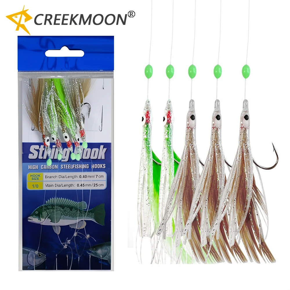 Juego de 3 bolsas de aparejos de cebo, anzuelos luminosos de cuerda para pesca nocturna, señuelo de camarón suave, cebo de Surf con anzuelo afilado, anzuelos de pulpo, 15 Uds. - imagen 2