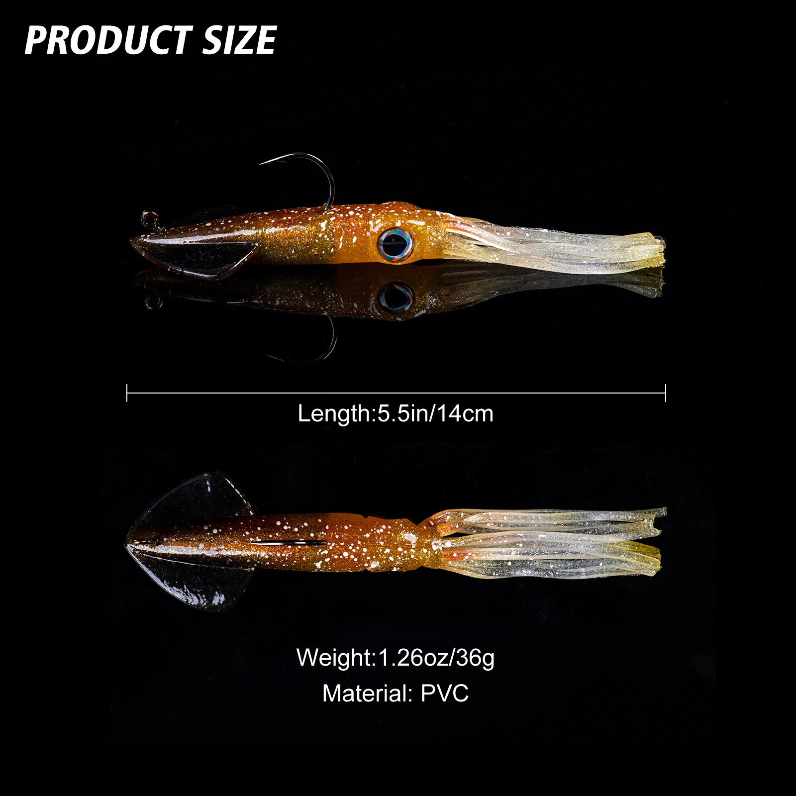 Goture Calamar luminoso artificial 14cm 36g plomo PVC para pesca nocturna - imagen 4