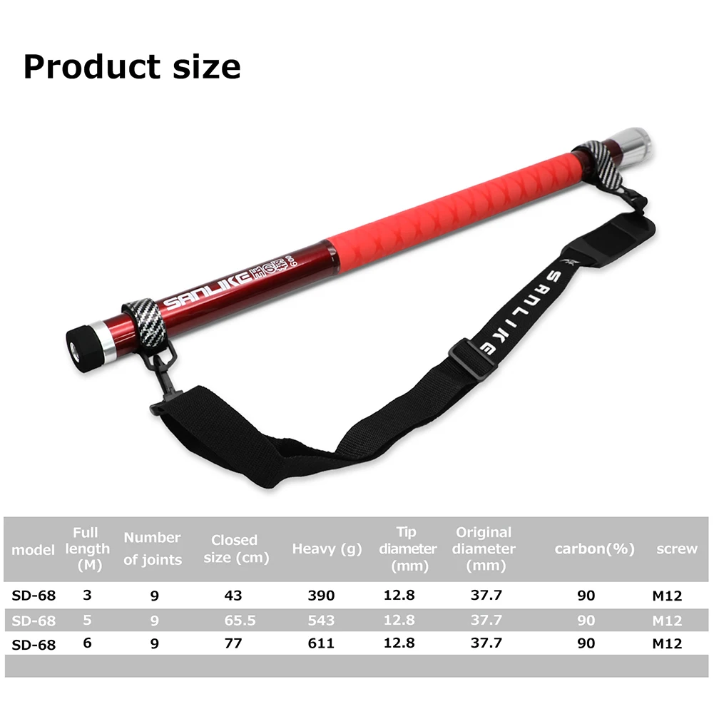 SANLIKE Fishing Net 5m 6m Carbon Long Handle Telescopic Portable Landing Pole Compact Belt Fishing Rod Equipment Accessories - imagen 5