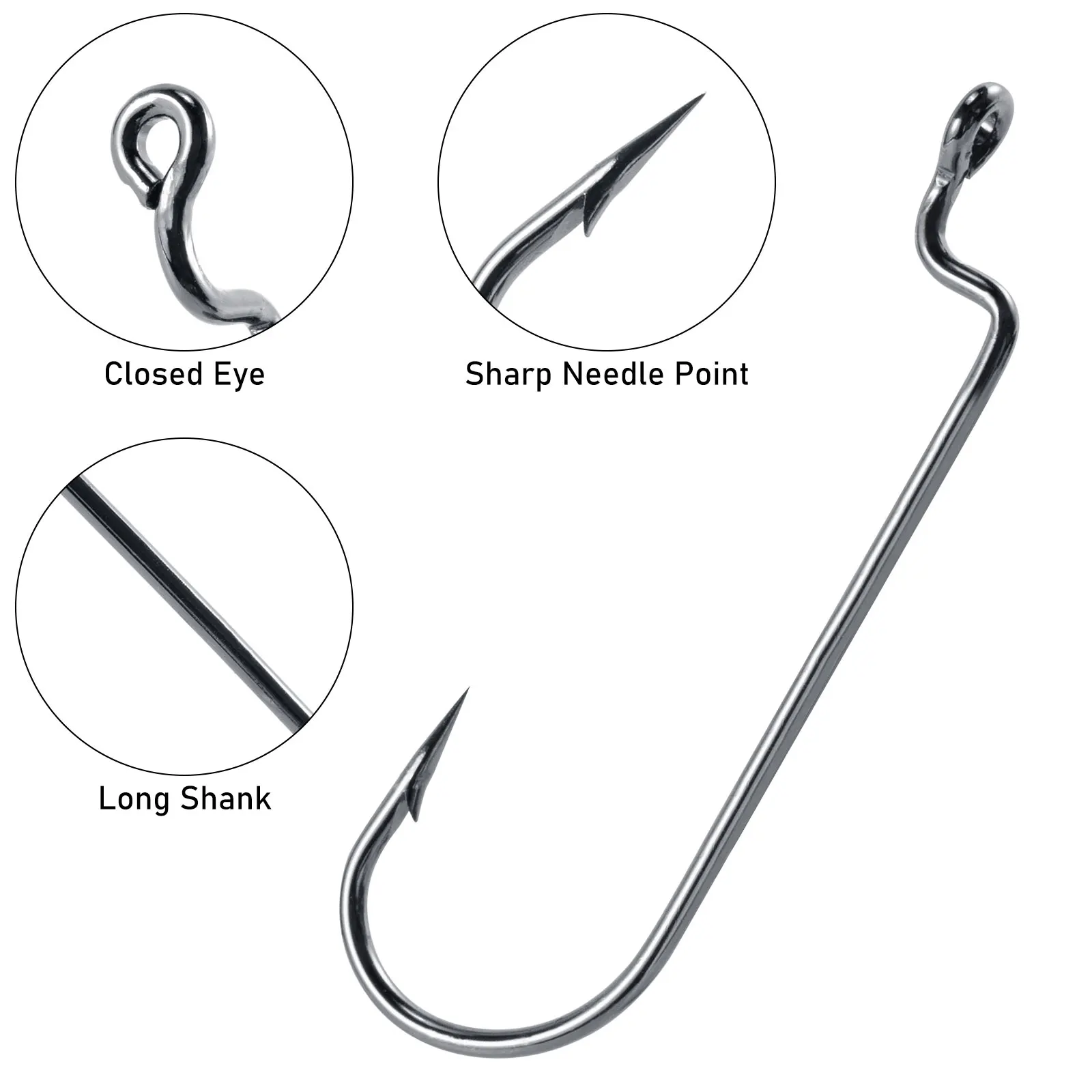 # 1- # Anzuelo de pesca compensado 5/0, anzuelo de gusano con púas, ganchos EWG, anzuelo de cebo vivo para plataforma Carolina Drop Shot, aparejo Texas - imagen 3