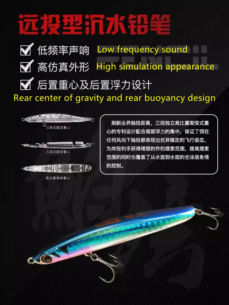 GUIDEPOST BOWAN señuelo de pesca largo, cebo Artificial de lubina Wobbler, capa de natación completa, lápiz de hundimiento, 8g/12g/16,5g/22g - imagen 4