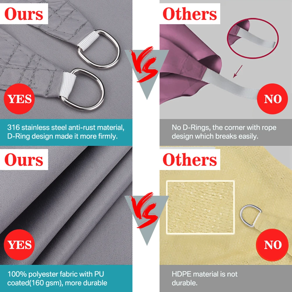 Toldo de vela impermeable para jardín, toldo rectangular cuadrado de 3m x 3m/m x 98% 3,6 m/5m x 3m/4m x 3m, 3,6 de descuento - imagen 4