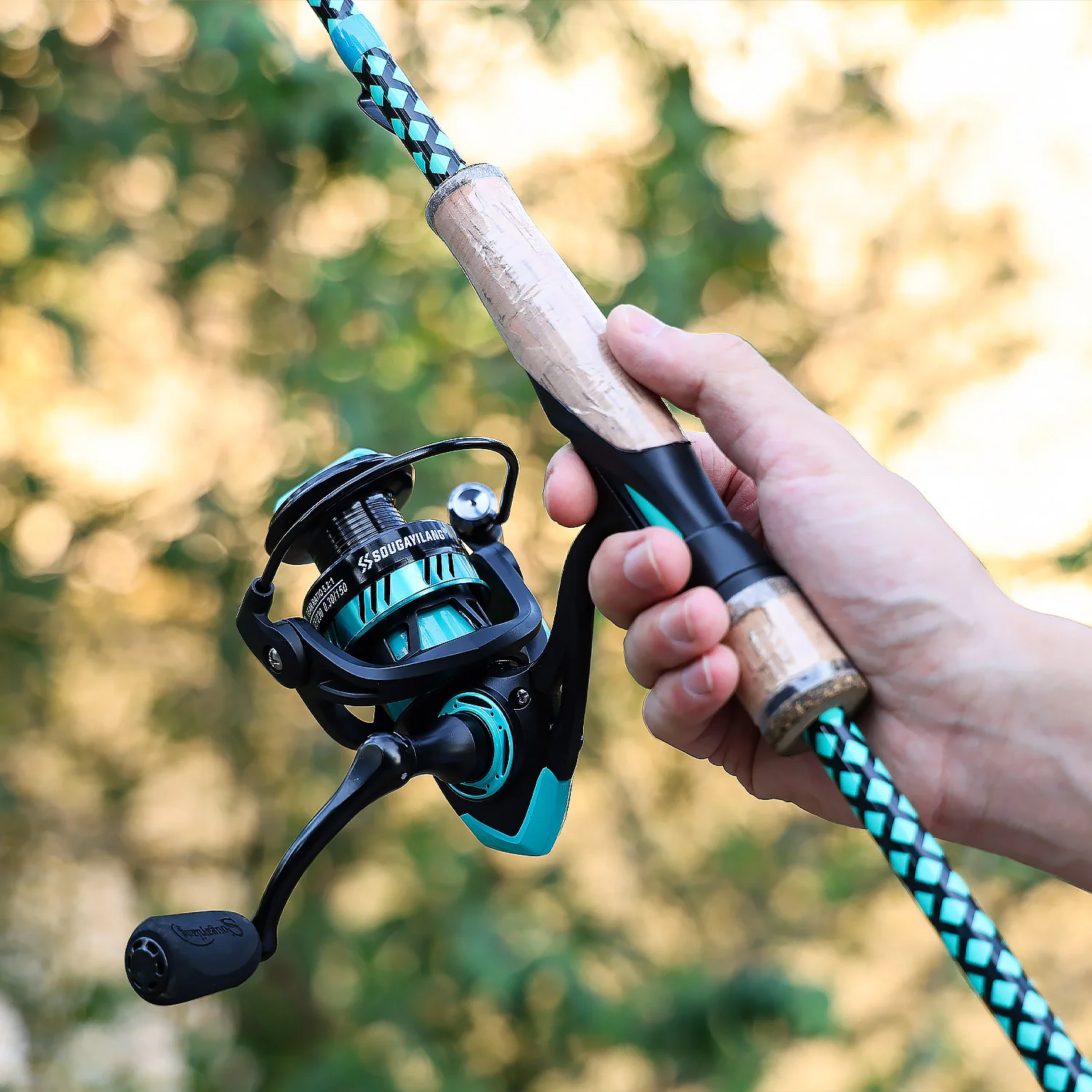 Sougayilang-señuelo giratorio M, caña de pescar de 2 secciones, caña de agarre de corcho de carbono, arrastre máximo de 5kg, lubina, trucha, Pesca de agua dulce - imagen 5