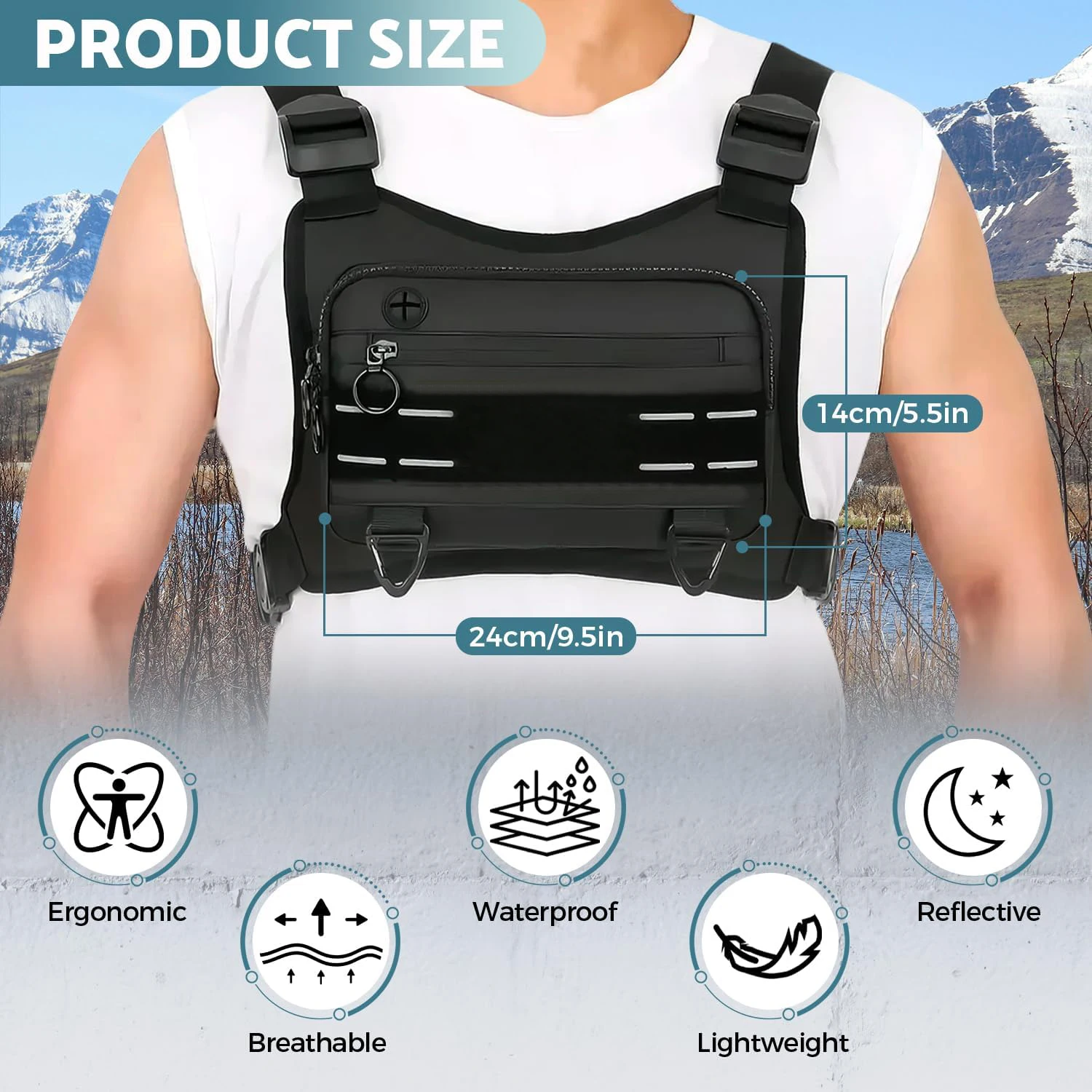 Nuevo chaleco táctico para correr, bolsa impermeable antirrobo para el pecho, riñonera de pesca, mochila para acampar al aire libre, senderismo y caza - imagen 3