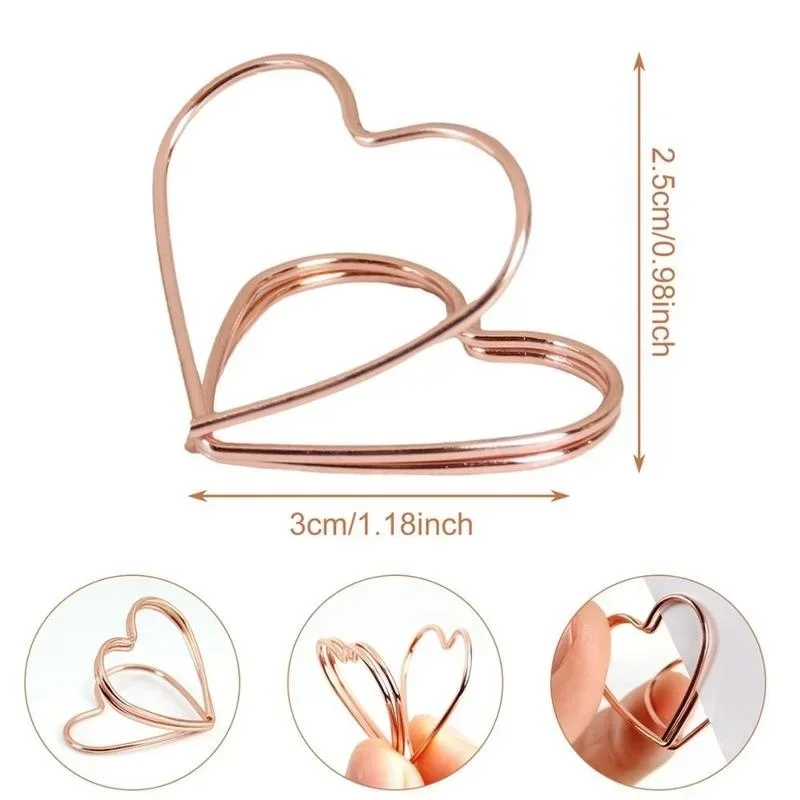Nuevo 15 unids/set foto en forma de corazón Clip tarjetero decoración de mesa de boda Clips Retro Clips mentales de oro rosa papelería - imagen 5