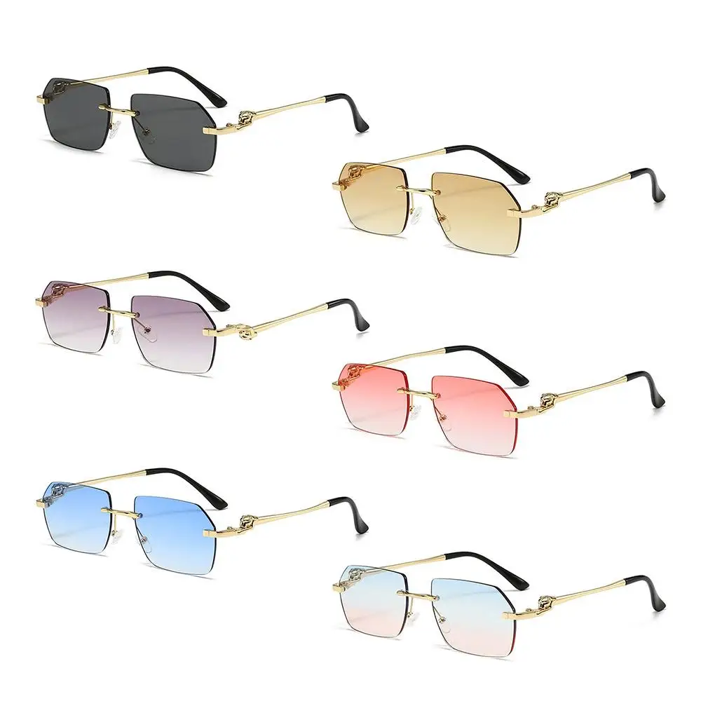 Gafas de sol con diseño de guepardo sin montura, lentes de sol con protección poligonales UV400, borde cortado, utilería para fotos, fiesta diaria, vacaciones - imagen 2