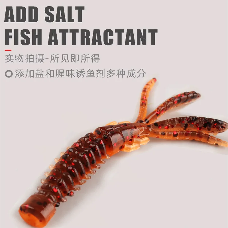 Señuelo de pesca flotante camarones cebo suave Drop-shot Ned Rig gusano señuelos artificiales 6cm 7cm agregar sal atrayente de peces lote 10 piezas venta - imagen 5