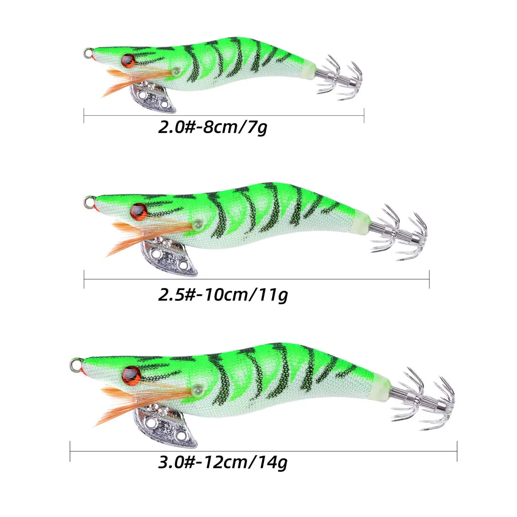50 unids/pack juego de Señuelos de Pesca luminosos camarones de madera biónicos con anzuelos de calamar señuelo de pesca de pulpo 2,0/2,5/3,0 aparejos de pesca - imagen 2