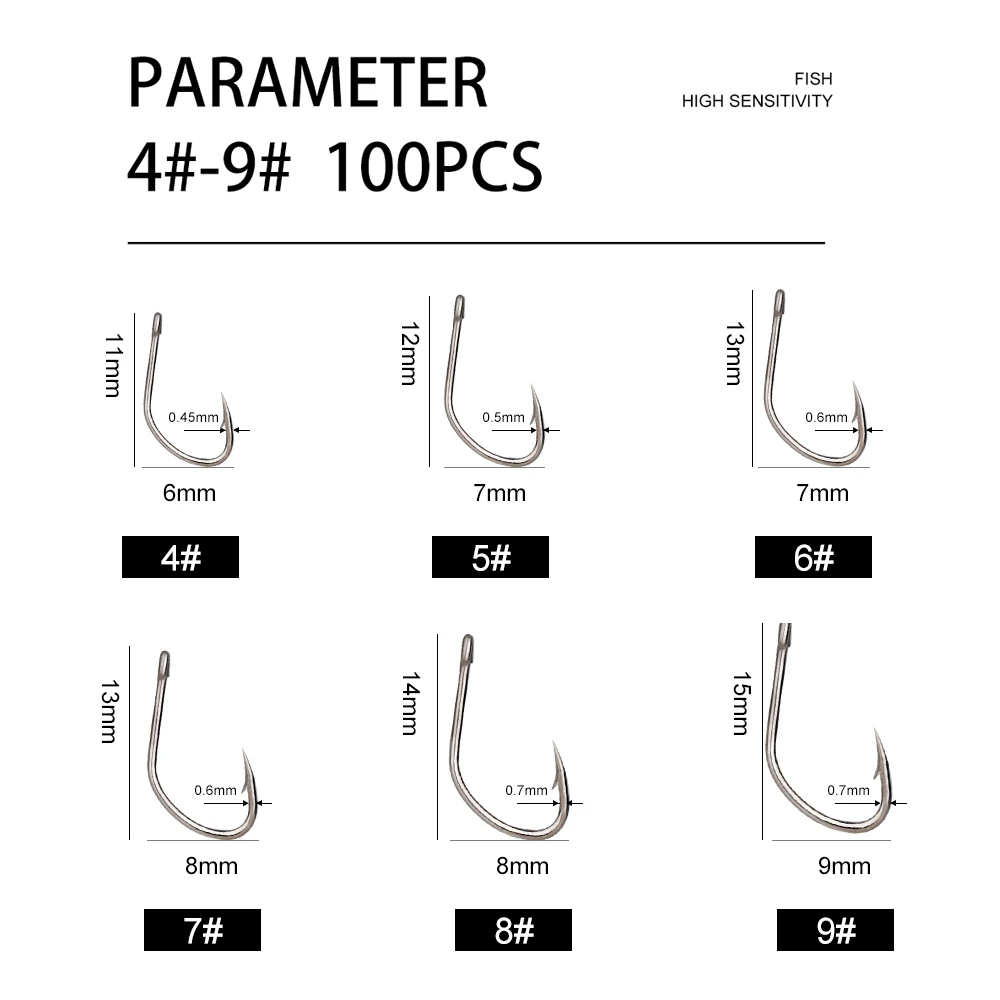 Anzuelo de pesca de acero con alto contenido de carbono NGB con tamaño de ojo4 # -9 #   Accesorios de gancho de carpa individual con púas de agua dulce - imagen 2
