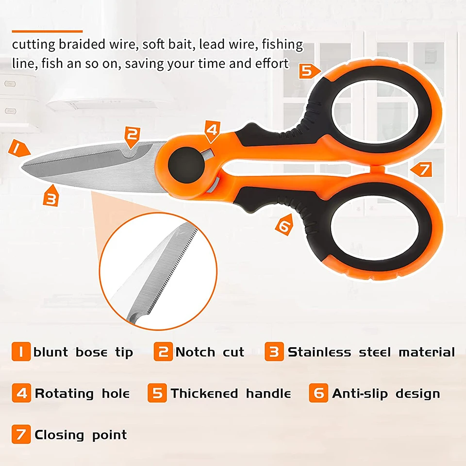 WALK FISH-Tijeras de línea de pesca trenzadas de acero inoxidable 420, cortador, alicate multifuncional, herramienta de pesca - imagen 4