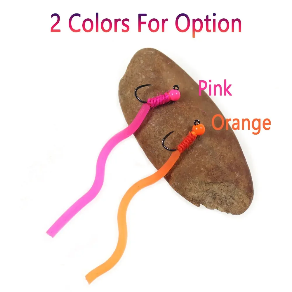 Bimoo-SEÑUELOS DE pesca de trucha, cabeza de cuentas de tungsteno, Jig Squirmy Worm Barbless Fly, hundimiento rápido, gusano de San Juan, mosca húmeda, 6 piezas, #14 - imagen 3