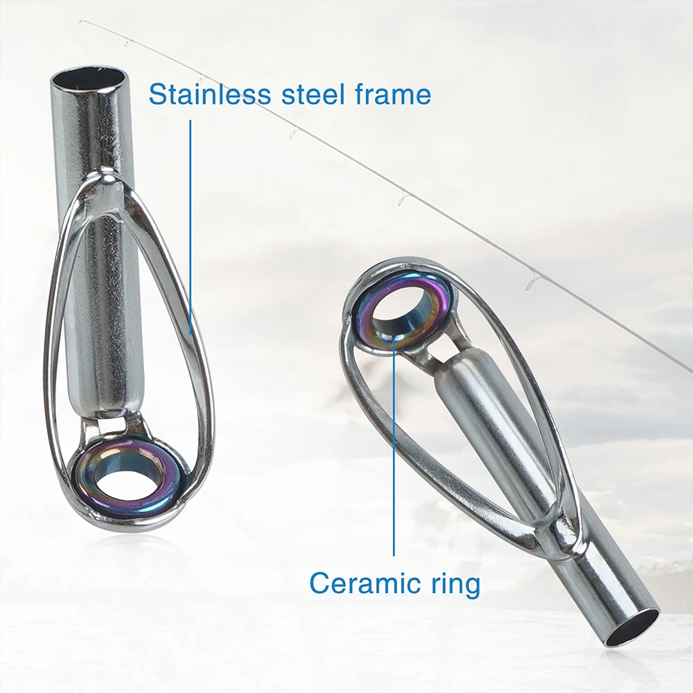 Kit de reparación guías punta caña pescar, marcos acero inoxidable DIY, anillo cerámica, herramienta aparejos fundición giratoria, 7 Uds./14 Uds - imagen 5