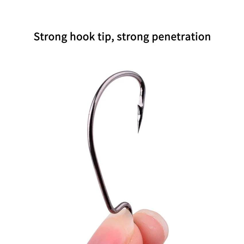 Aorace-Juego de anzuelos de pesca de acero al carbono, 50 unidades, anzuelos de pesca de manivela ancha, señuelo de gusano suave, anzuelo de púas, aparejos de pesca de carpa - imagen 4