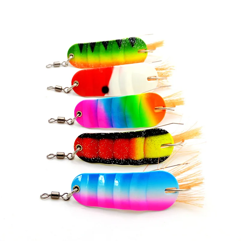 MUKUN Arco Iris 21G/6,2 cm señuelo de pesca cuchara Anti-colgante gancho inferior con pluma cebo de pesca cuchara señuelos duros señuelo de Metal - imagen 3