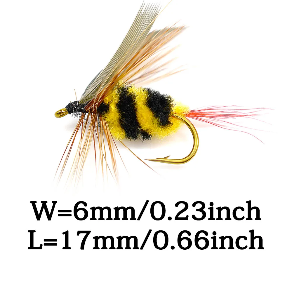 MNFT-señuelo de pesca de abejas, 10 piezas, amarillo y negro, abejorro, insecto, mosca Artificial, mosca seca, pesca de trucha - imagen 3