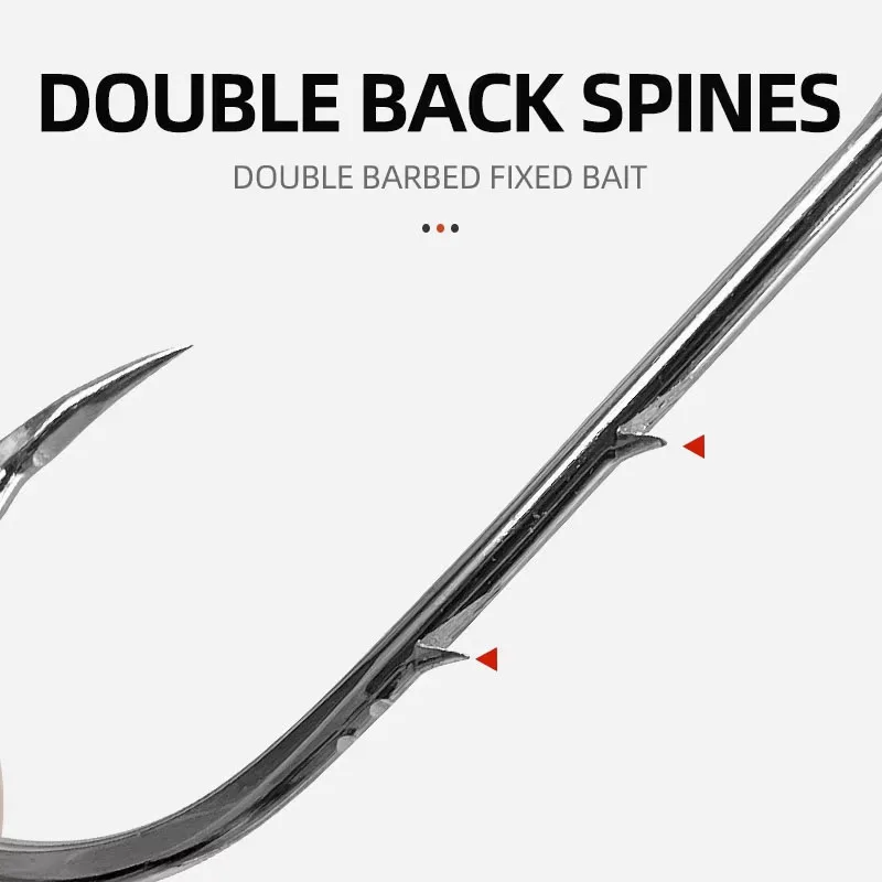 100/200/300 Uds anzuelo de mar de mango largo doble respaldo de acero de alto carbono con púas boca torcida señuelo anzuelos de pesca para pesca a granel - imagen 2