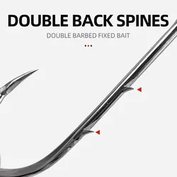 100/200/300 Uds anzuelo de mar de mango largo doble respaldo de acero de alto carbono con púas boca torcida señuelo anzuelos de pesca para pesca a granel