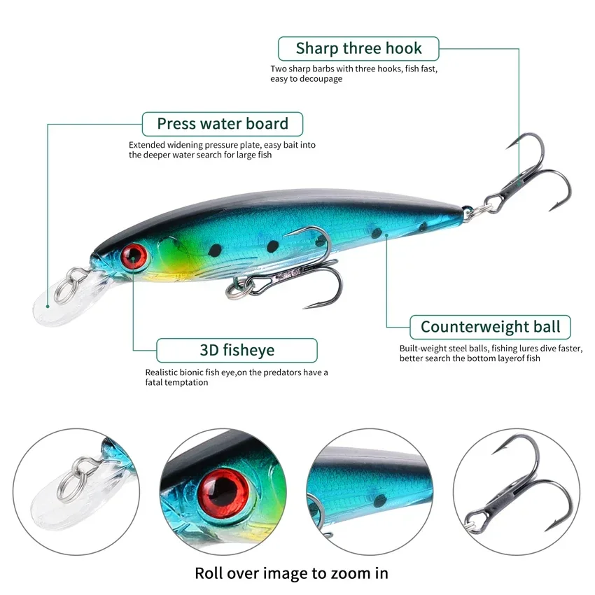 10 Uds juego de Señuelos de Pesca Minnow Crankbait cebo duro Wobbler Señuelos de Pesca Swimbait Kit aparejos Japón carpa pescado aparejos de Pesca - imagen 5