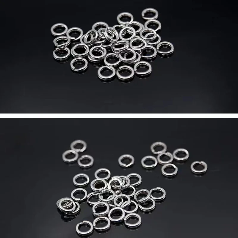 50 Uds. Anillos divididos de Pesca, manivela de 5-9MM, cebo duro a presión, acero inoxidable plateado, doble bucle dividido, señuelo de Pesca de carpa abierto - imagen 5