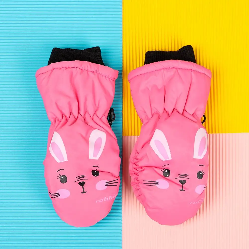 Moda conejo de dibujos animados antideslizante a prueba de viento grueso cálido impermeable guantes deportivos niños guantes de esquí - imagen 2