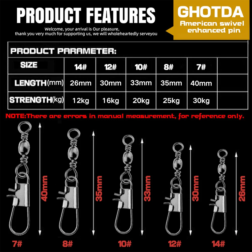 GHOTDA-conector de cebo para pesca, Pin de rodamiento giratorio para anzuelo, accesorios de pesca, artículos de pesca, 7 #-14 # - imagen 2