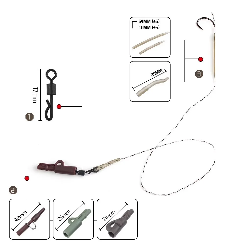 NGB 10-50 Uds. Accesorios de pesca de carpa conector giratorio con mangas antienredos de goma gancho para aparejos de aparejos - imagen 4