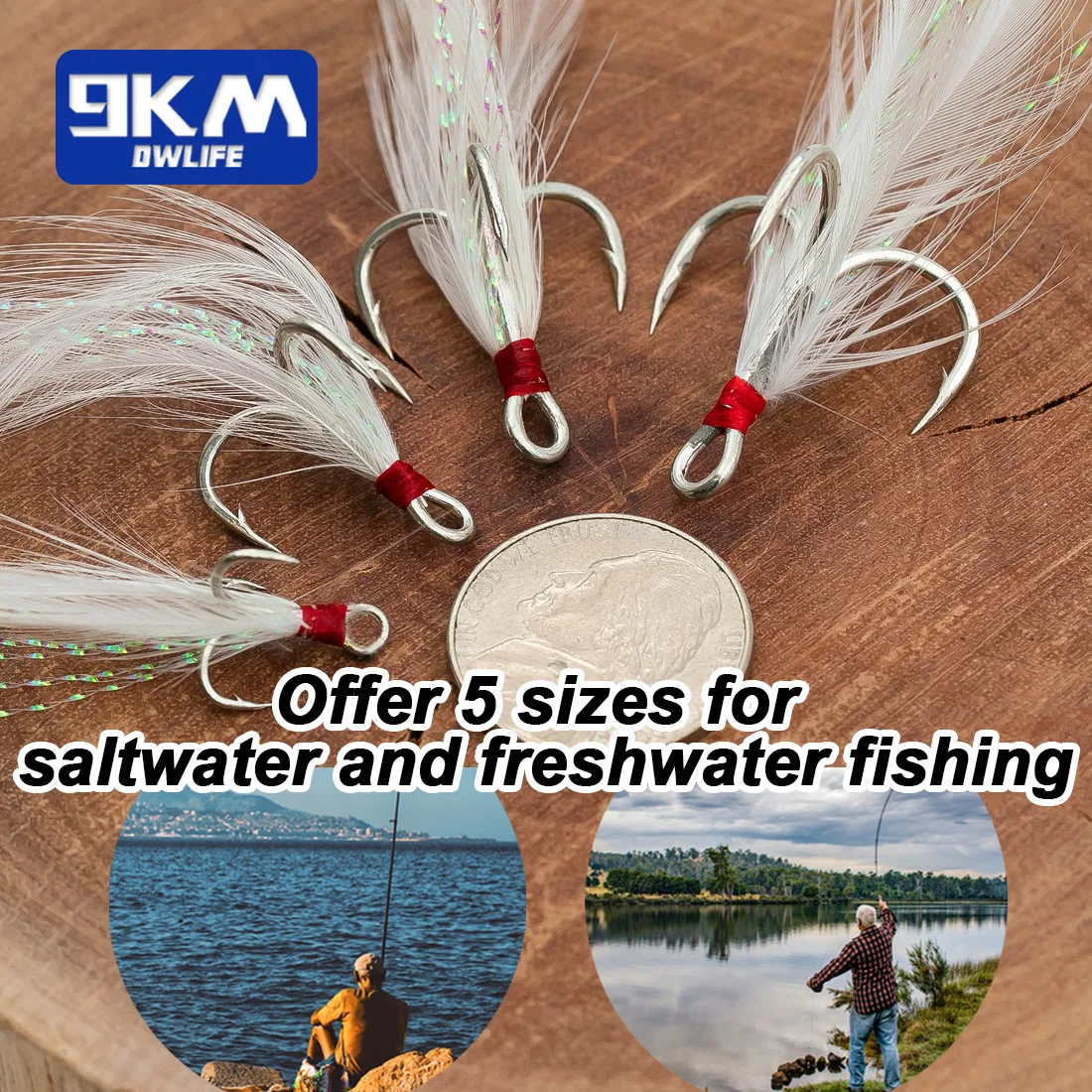 Anzuelos triples de plumas de 9KM, 15-60 Uds., anzuelo triple vestido, anzuelo de repuesto para señuelo de pesca, cuchara giratoria, Crankbait - imagen 5