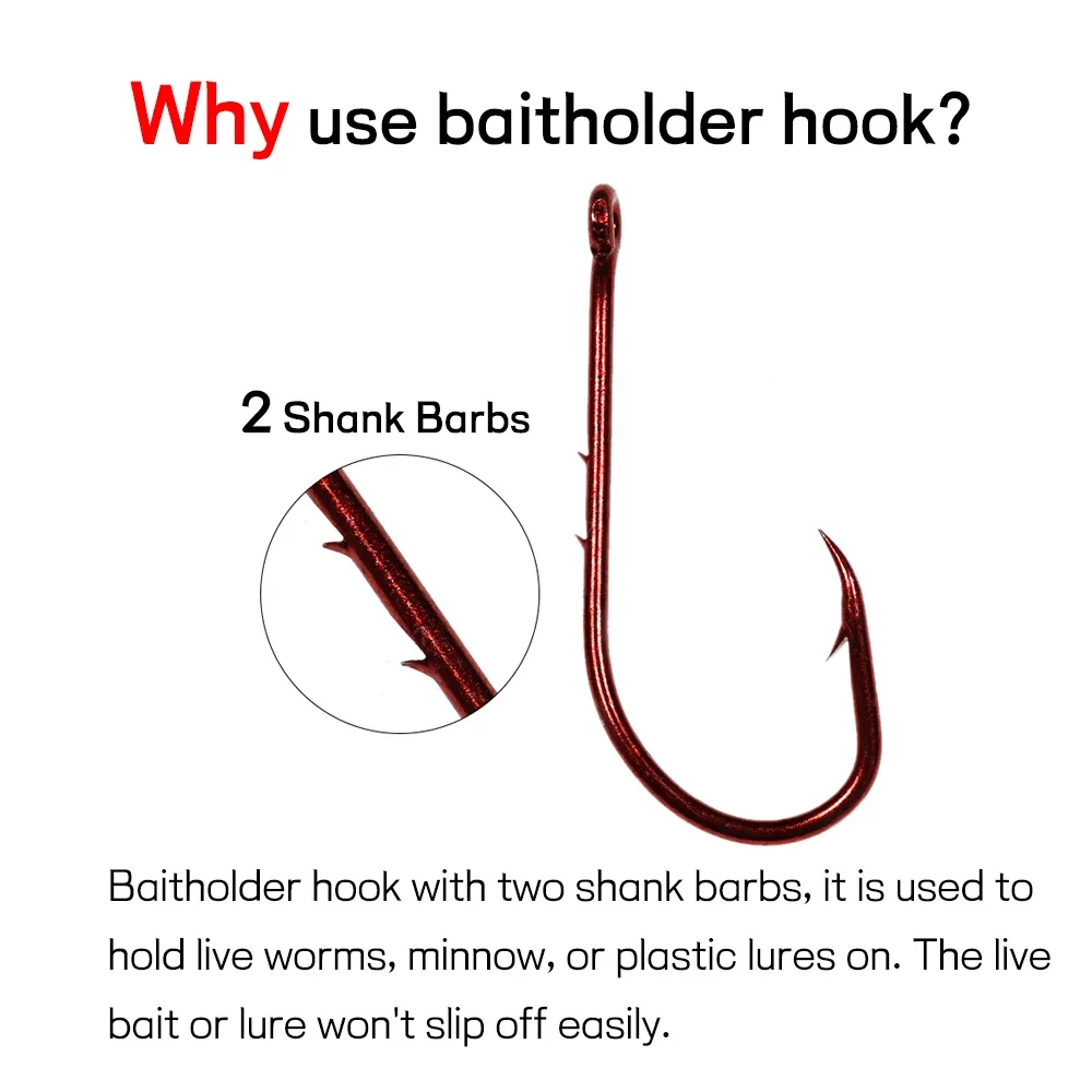 Elllv-anzuelo de pesca 20 piezas, cebo estrecho Offset, color negro/rojo, #14-5/0, doble púas, acero de alto carbono - imagen 2