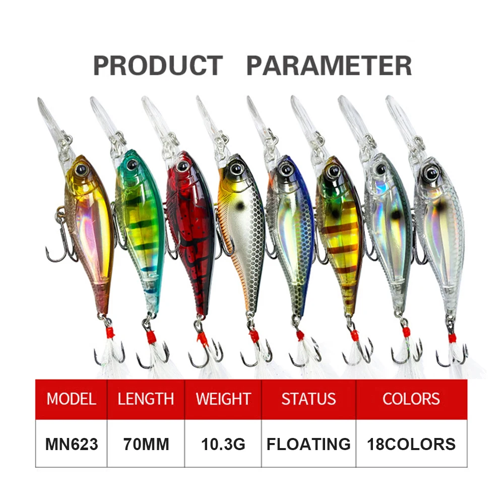 Señuelos de pesca flotantes de 7cm y 10,3g, Wobbler de pececillo, cebo duro Artificial de fundición larga, accesorios de pesca Jerkbait, trucha y lubina MN623 - imagen 4