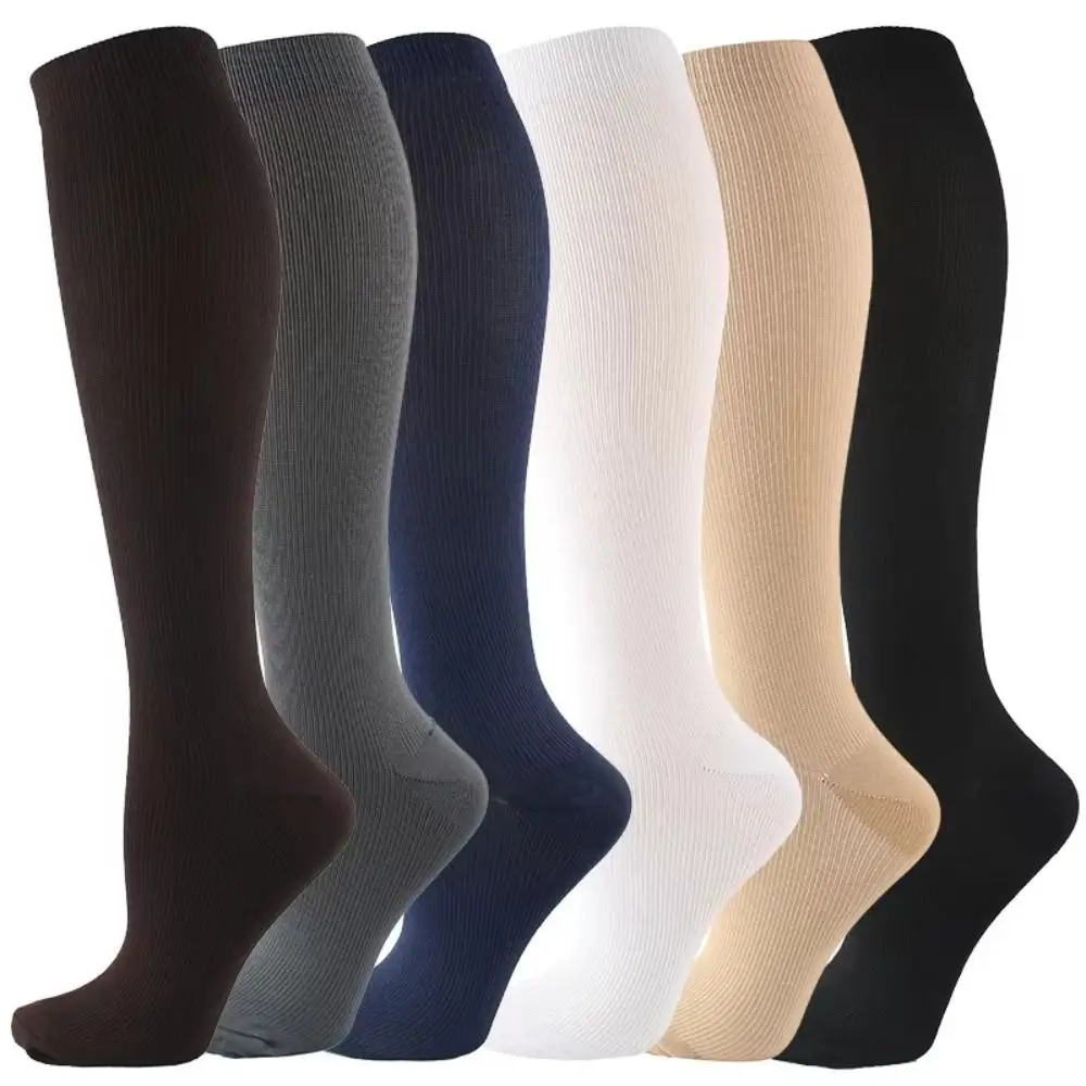 Calcetines de compresión hasta la rodilla para hombre y mujer, medias elásticas de Color sólido con soporte para piernas, alivio del dolor, a la moda - imagen 4