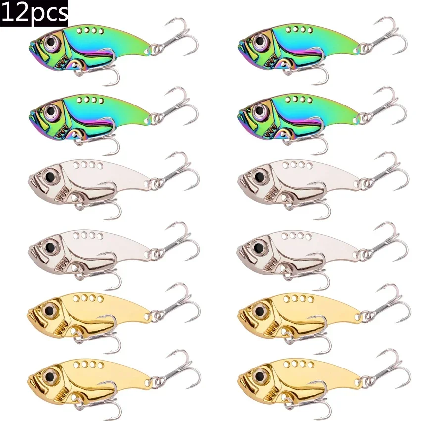 12 Uds Spinner cuchara plantilla de Metal cebo 3g 7g 10g 15g 20g VIB hoja de hundimiento Spinning Spinnerbait Pesca Lucio carpa juego de Señuelos de Pesca de Mar - imagen 4
