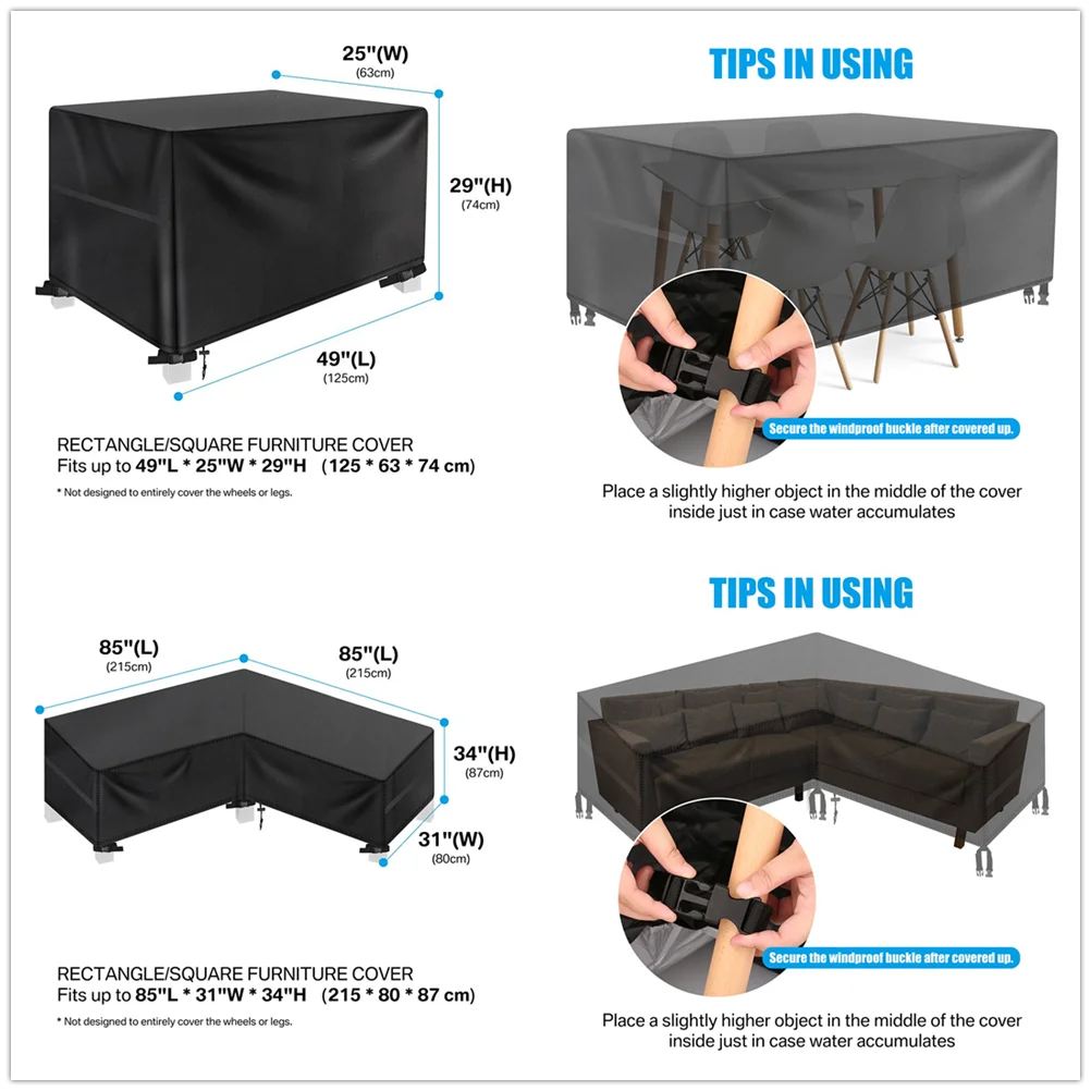 Cubierta de muebles de jardín con ventilación de aire, impermeable, a prueba de viento, Anti-UV, resistente, a prueba de roturas, 600D Oxford, paquete de cubierta de mesa de jardín de Patio - imagen 4