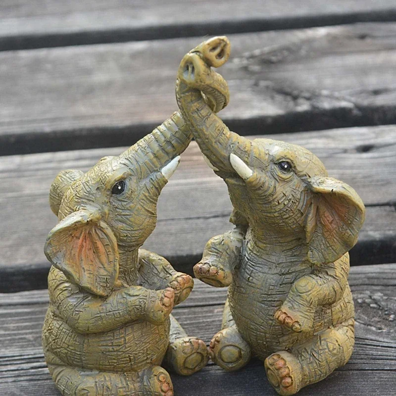 Estatuilla de pareja de elefante, estatua de pareja de elefante, adornos de elefante para el hogar, escritorio, armario, accesorios de decoración
